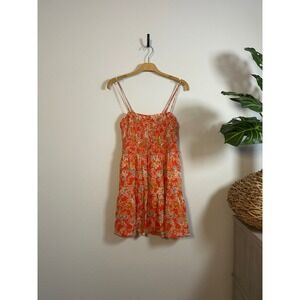 Z Supply Smocked Floral Print Strappy Mini Dress Orange Yellow Blue S